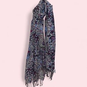Vintage Ann Taylor Loft 100% Wool Blue and Purple Paisley Patterned Scarf